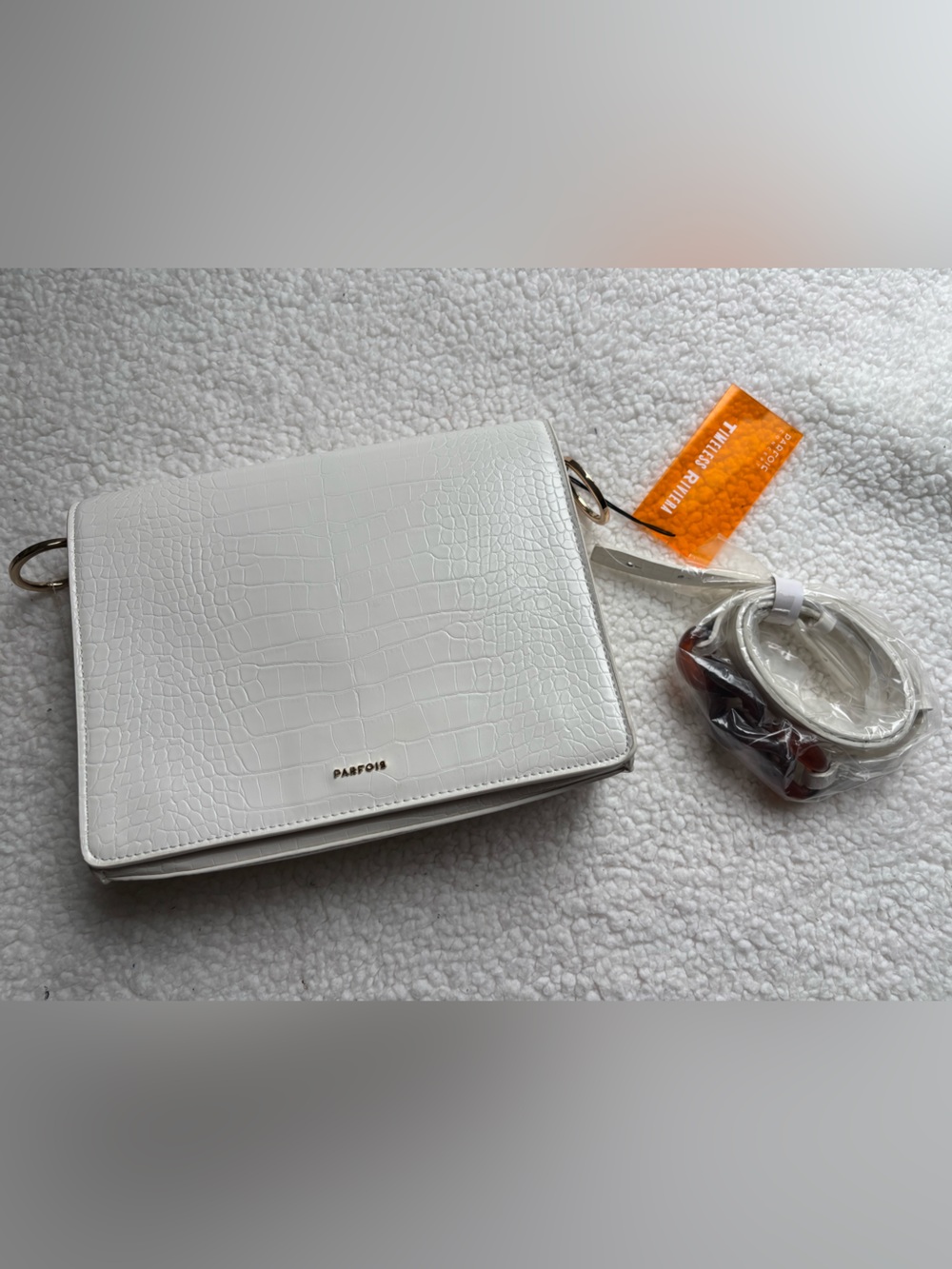 NWT Parfois White Croc-Embossed Leather Shoulder Bag with Removable  Strap